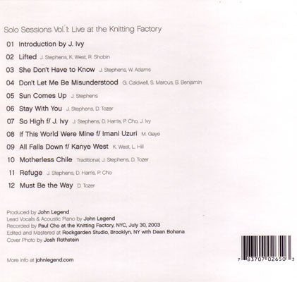 ジョンレジェンド John Legend - Solo Sessions Vol. 1: Live at the Knitting Factory (CD)