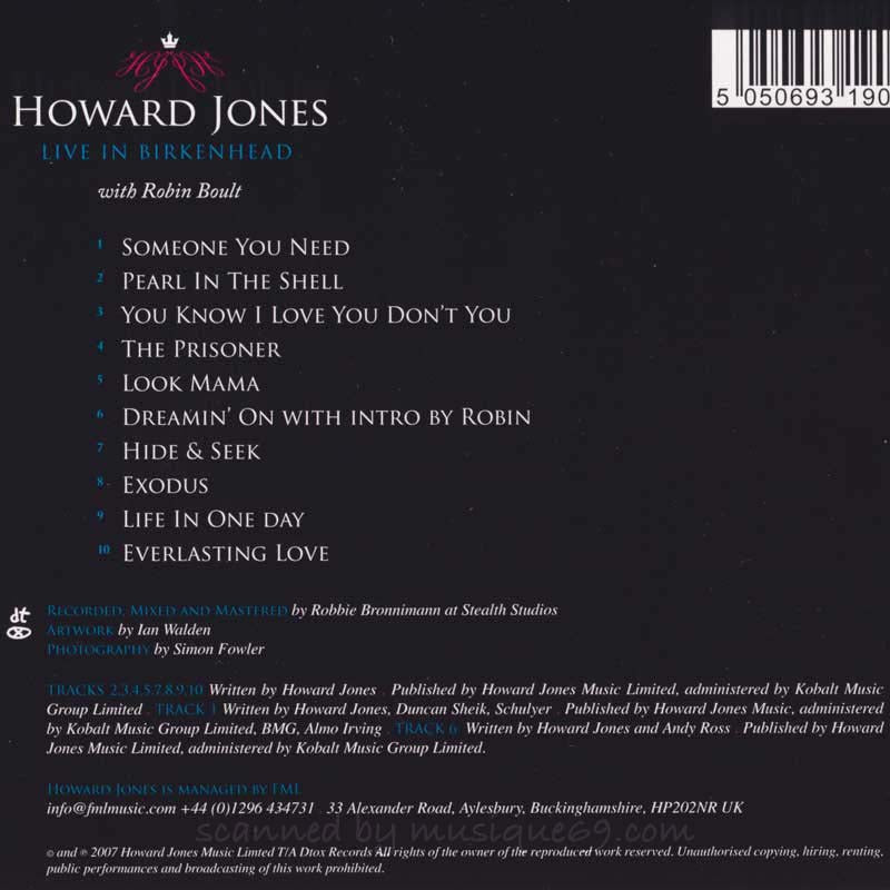 ハワードジョーンズ Howard Jones with Robin Boult - Live in Birkenhead (CD)