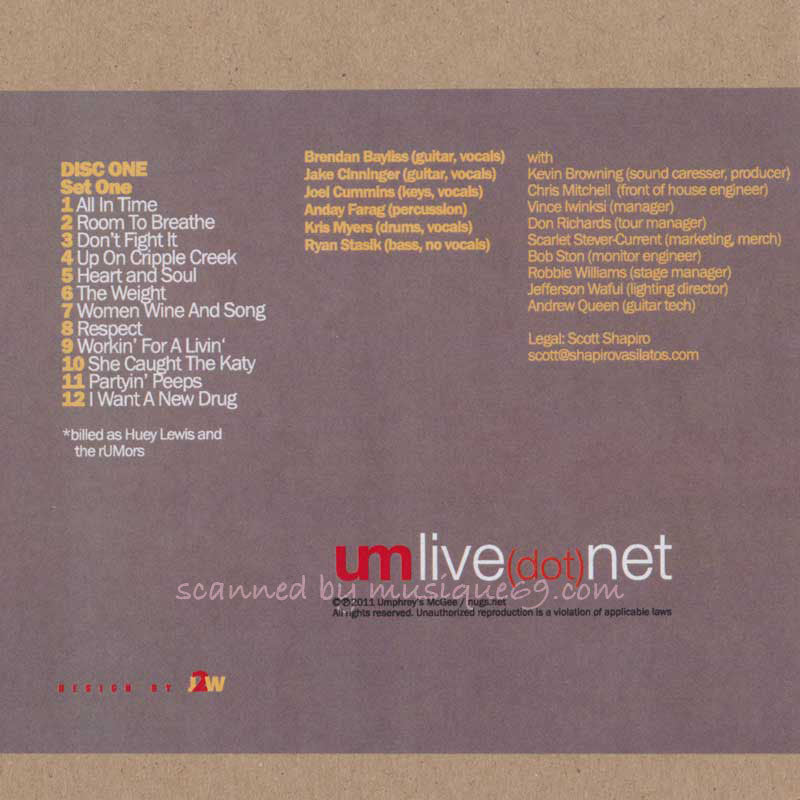 ヒューイルイス Huey Lewis and the rUMors - Umlive: Summer Camp, Chillicothe, IL 05/29/2011 (CD)