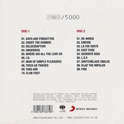 カサビアン Kasabian - Live! O2 Arena, London 14/12/2011: Limited Numbered Edition (CD)