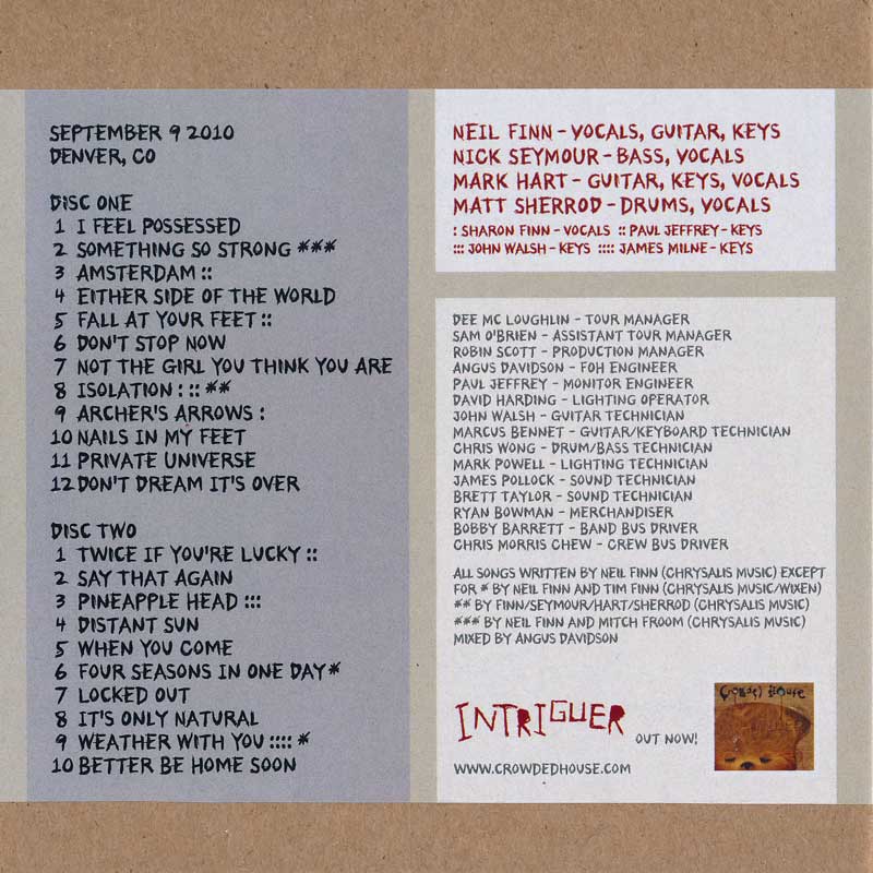 クラウデッドハウス Crowded House - Denver, Co 09/09/2010 (CD)