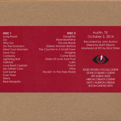 パールジャム Pearl Jam - North American Tour: Austin, TX 10/05/2014 (CD)