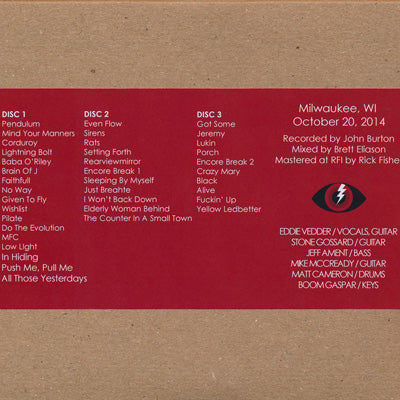 パールジャム Pearl Jam - North American Tour: Milwaukee, WI 10/20/2014 (CD)