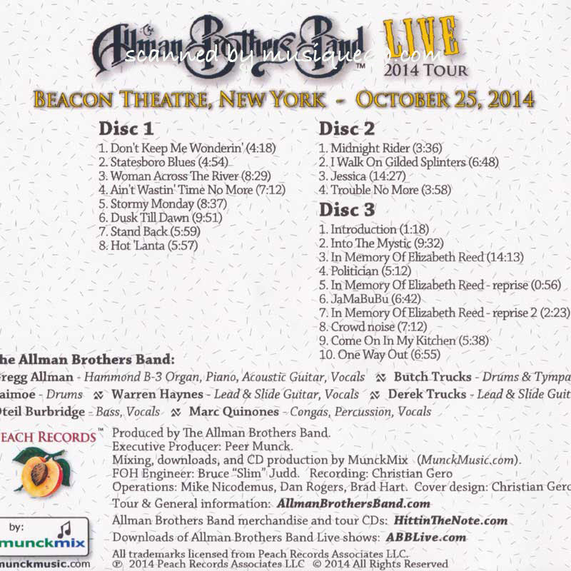 オールマンブラザーズバンド The Allman Brothers Band - Beacon Theatre, New York City 10/25/2014 (CD)