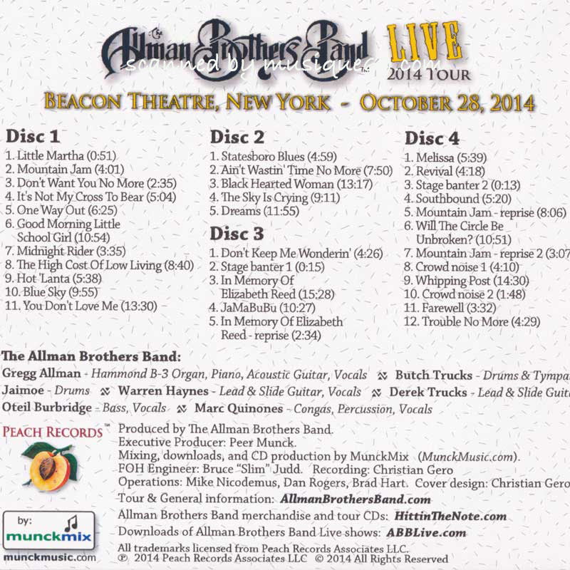 オールマンブラザーズバンド The Allman Brothers Band - Beacon Theatre, New York City 10/28/2014 (CD)
