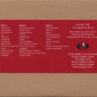 パールジャム Pearl Jam - North American Tour: Lincoln, NE 10/09/2014 (CD)