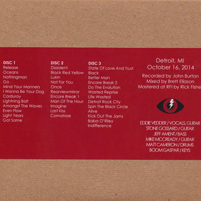 パールジャム Pearl Jam - North American Tour: Detroit, MI 10/16/2014 (CD)