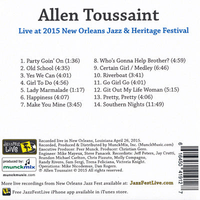 アラントゥーサン Allen Toussaint - Live at 2015 New Orleans Jazz & Heritage Festival (CD)