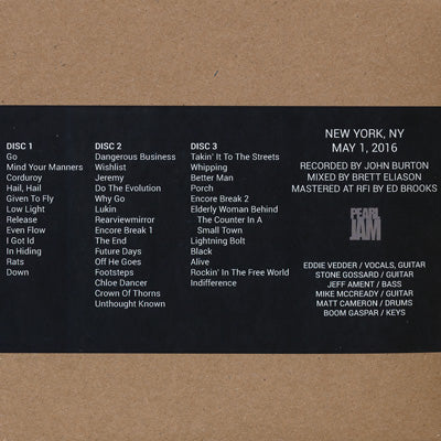 パールジャム Pearl Jam - North American Tour: New York City, NY 05/01/2016 (CD)
