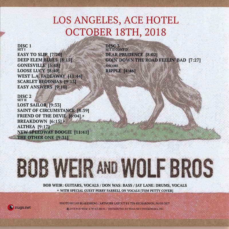 ボブウィア Bob Weir and Wolf Bros - Los Angeles, CA 10/18/2018 (CD)