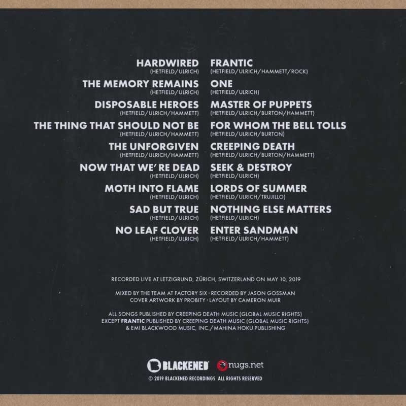 メタリカ Metallica - Zurich, Switzerland 10/05/2019 (CD)
