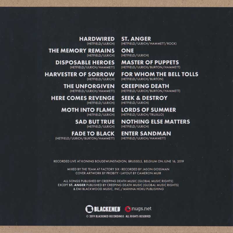 メタリカ Metallica - Brussels, Belgium 16/06/2019 (CD)