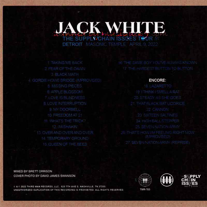 ジャックホワイト Jack White - Detroit Masonic Temple, April 9, 2022 (CD)