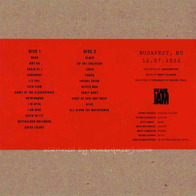 パールジャム Pearl Jam - Gigaton European Tour; Budapest, HU | 12 July 2022 (CD)