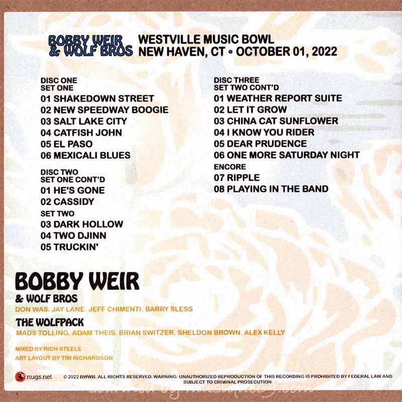 ボブウィア Bob Weir and Wolf Bros - Westville Music Bowl, New Haven, CT | October 01, 2022 (CD)