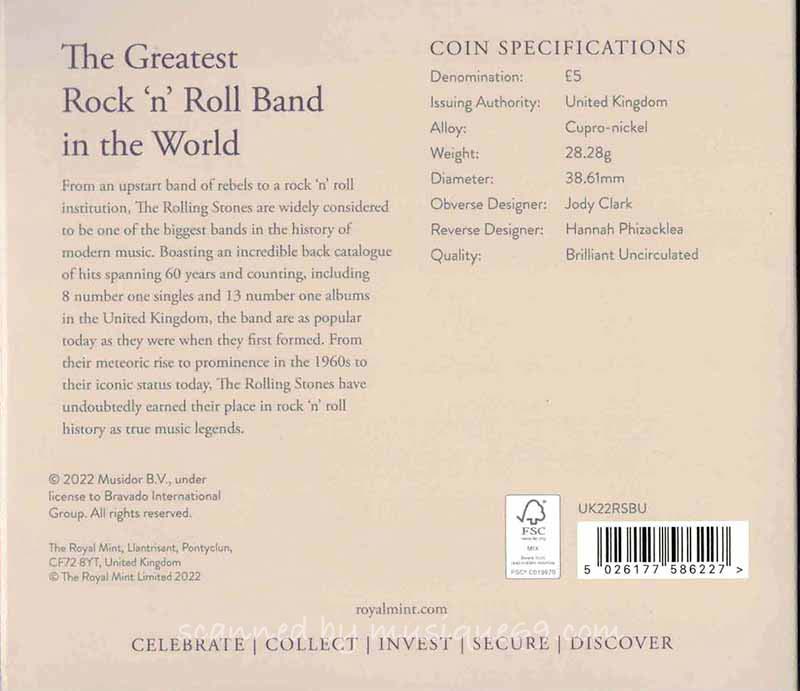 The Rolling Stones - Music Legends: The Rolling Stones 2022 UK £5 Brilliant Uncirculated Coin