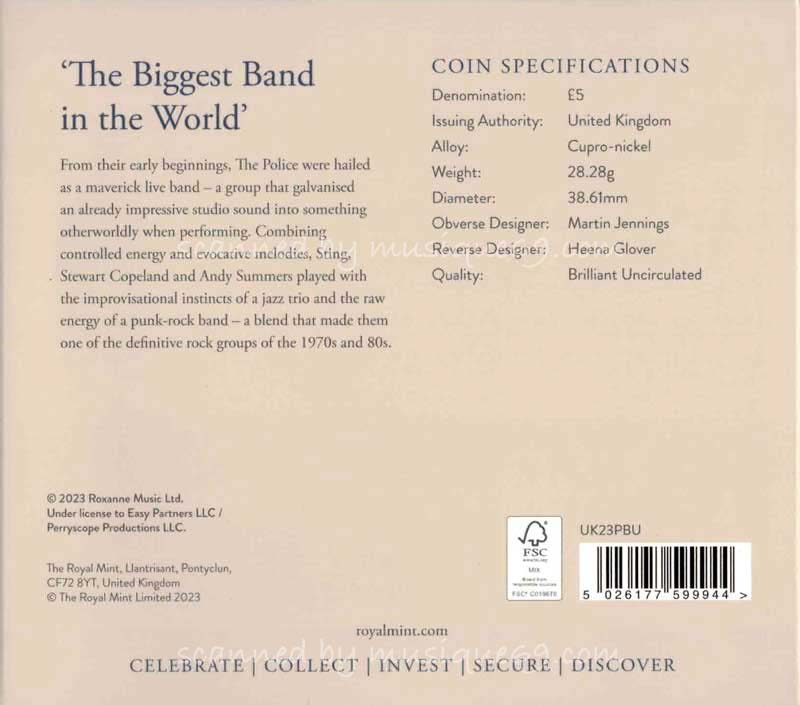 ポリス The Police - Music Legends: The Police 2023 UK £5 Brilliant Uncirculated Coin