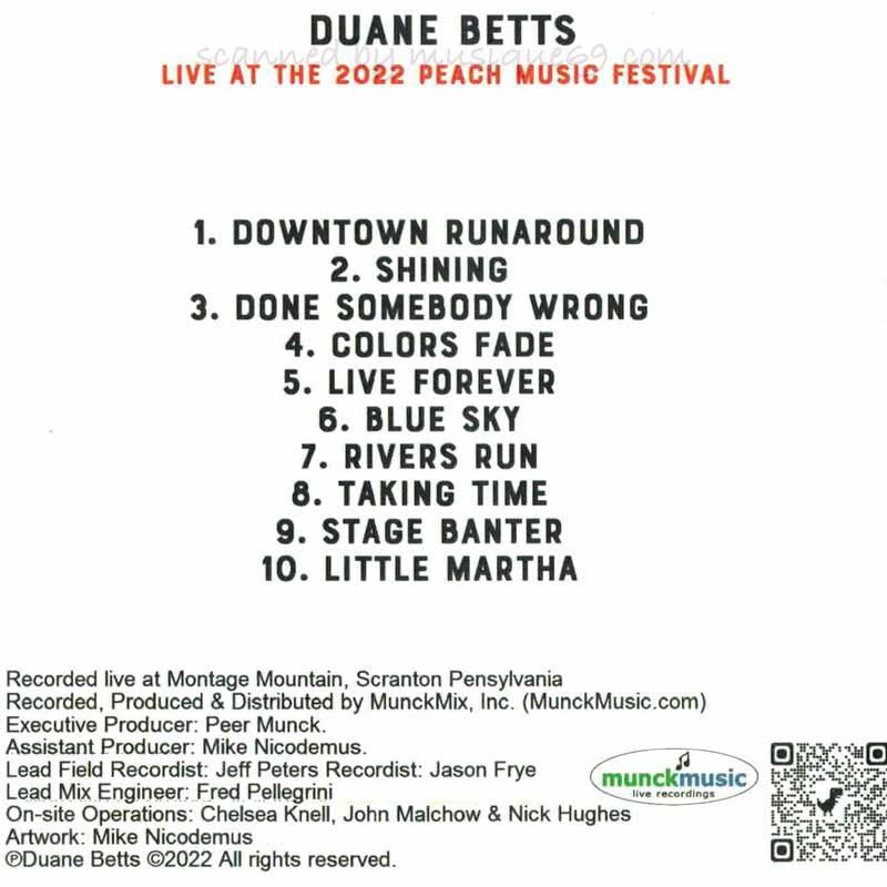 デュアンベッツ Duane Betts - Live at The 2022 Peach Music Festival (CD)