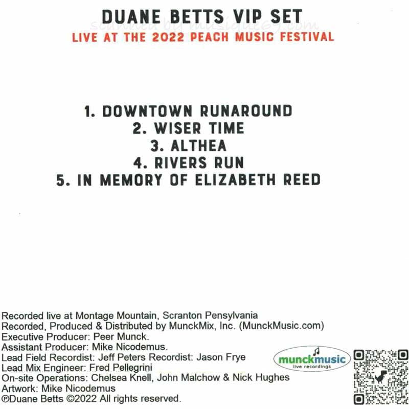 デュアンベッツ Duane Betts Vip Set - Live at The 2022 Peach Music Festival (CD)