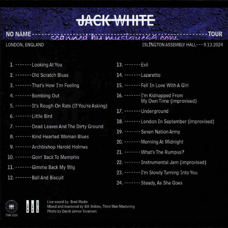 ジャックホワイト Jack White - No Name Tour | London, England, Islington Assembly Hall | 9.13.2024 (CD)