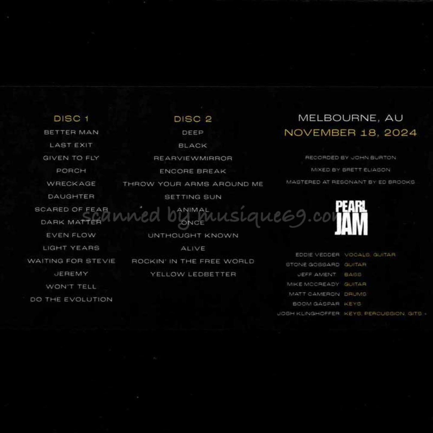 パールジャム Pearl Jam - Melbourne, AU | November 18, 2024 (CD)