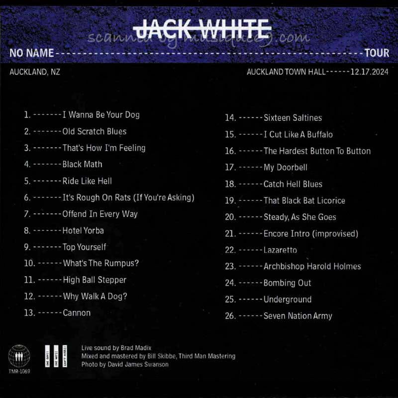ジャックホワイト Jack White - No Name Tour | Auckland, NZ, Auckland Town Hall | 12.17.2024 (CD)