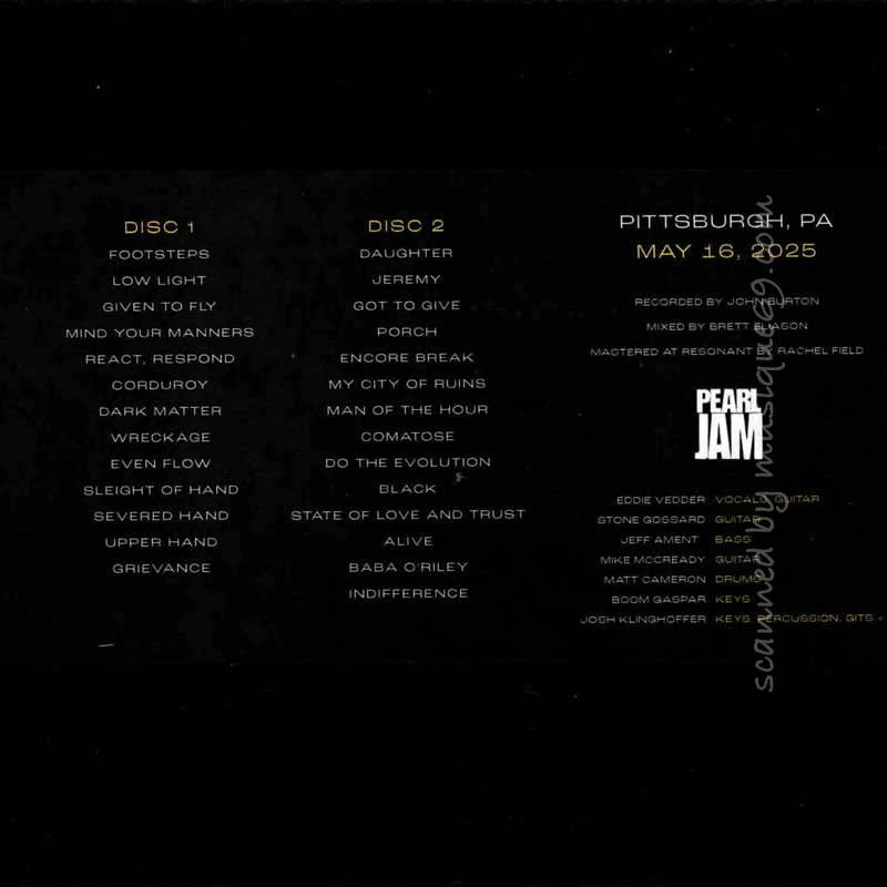 パールジャム Pearl Jam - Pittsburgh, PA | May 16th, 2025 (CD)
