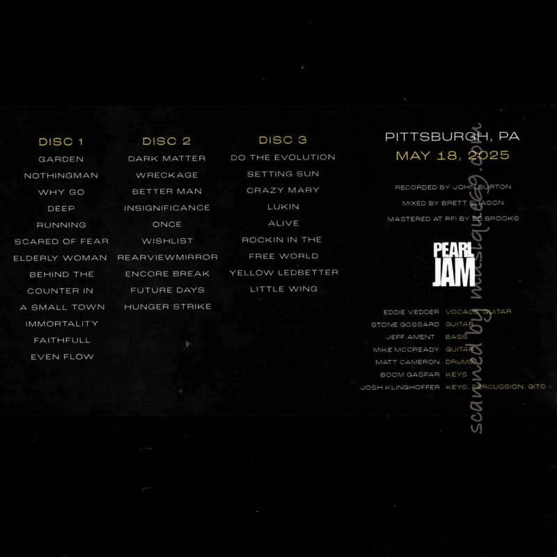パールジャム Pearl Jam - Pittsburgh, PA | May 18th, 2025 (CD)