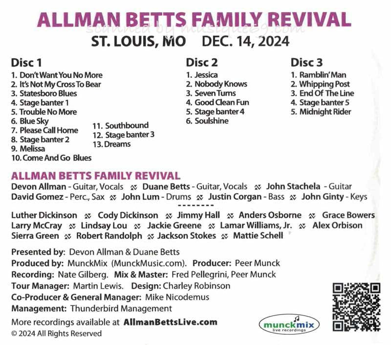 オールマンベッツ Allman Betts Family Revival - 2024 American Tour; St. Louis, Missouri | Dec. 14, 2024 (CD)