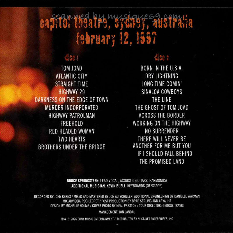 ブルーススプリングスティーン Bruce Springsteen - Capitol Theatre, Sydney, Australia | February 12, 1997: US Exclusive Edition (CD)