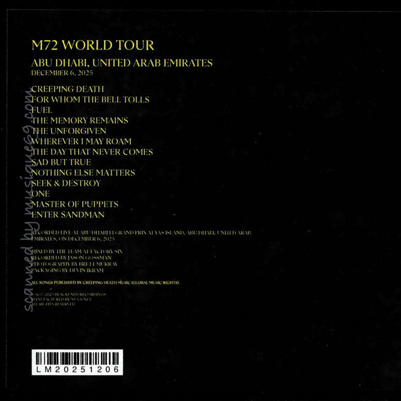 メタリカ Metallica - Abu Dhabi, United Arab Emirates | December 6, 2025 (CD)