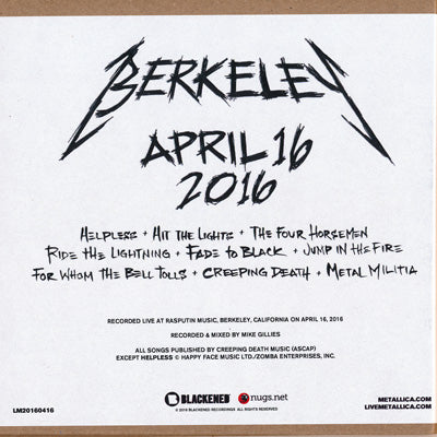 Metallica - Berkeley, CA 04/16/2016 (CD)