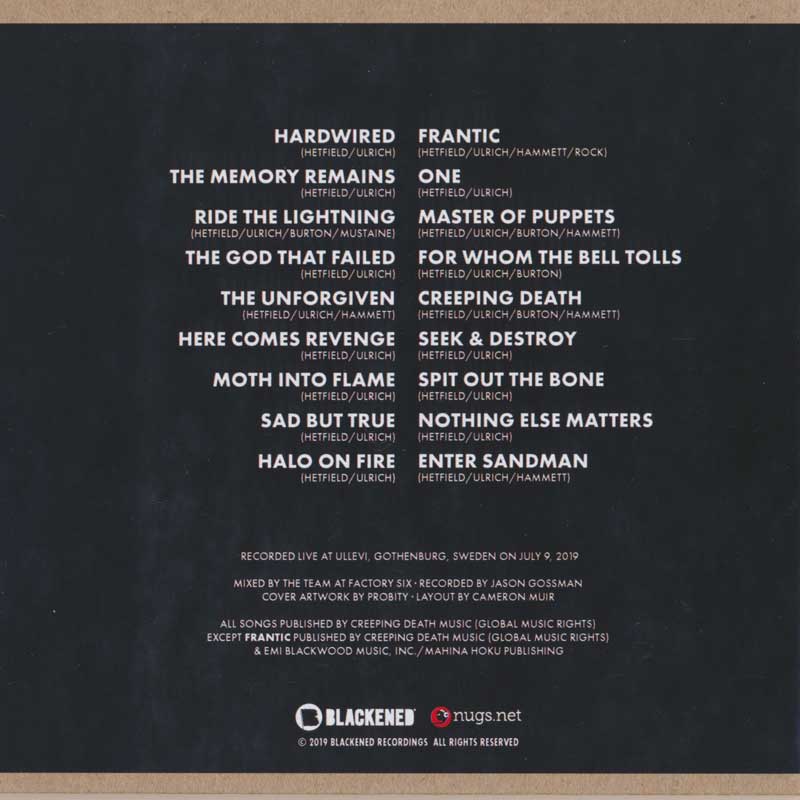 メタリカ Metallica - Gothenburg, Sweden 09/07/2019 (CD)