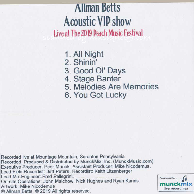 Cd Vip Shop オールマンベッツ Allman Betts - Acoustic Vip Show 2019 Peach Music Festival CD ...
