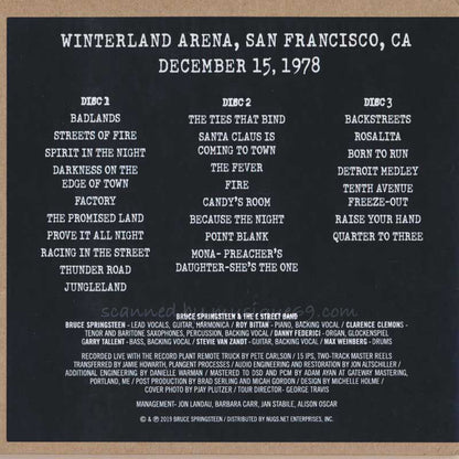 Bruce Springsteen & The E Street Band - Winterland Arena, San Francisco, CA | December 15, 1978: US Exclusive Edition (CD)