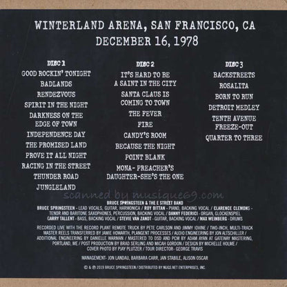 Bruce Springsteen & The E Street Band - Winterland Arena, San Francisco, CA | December 16, 1978: US Exclusive Edition (CD)