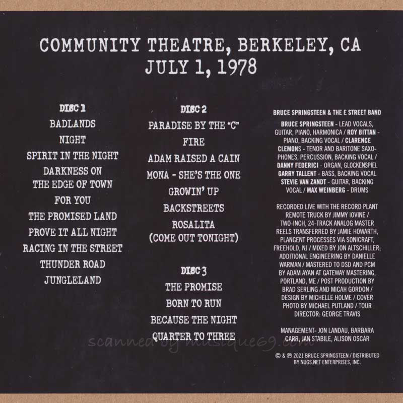 ブルーススプリングスティーン Bruce Springsteen & The E Street Band - Community Theatre, Berkeley, CA | July 1st, 1978: US Exclusive Edition (CD)
