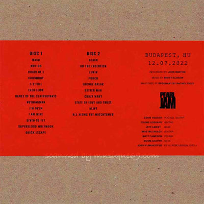 パールジャム Pearl Jam - Gigaton European Tour; Budapest, HU | 12 July 2022 (CD)
