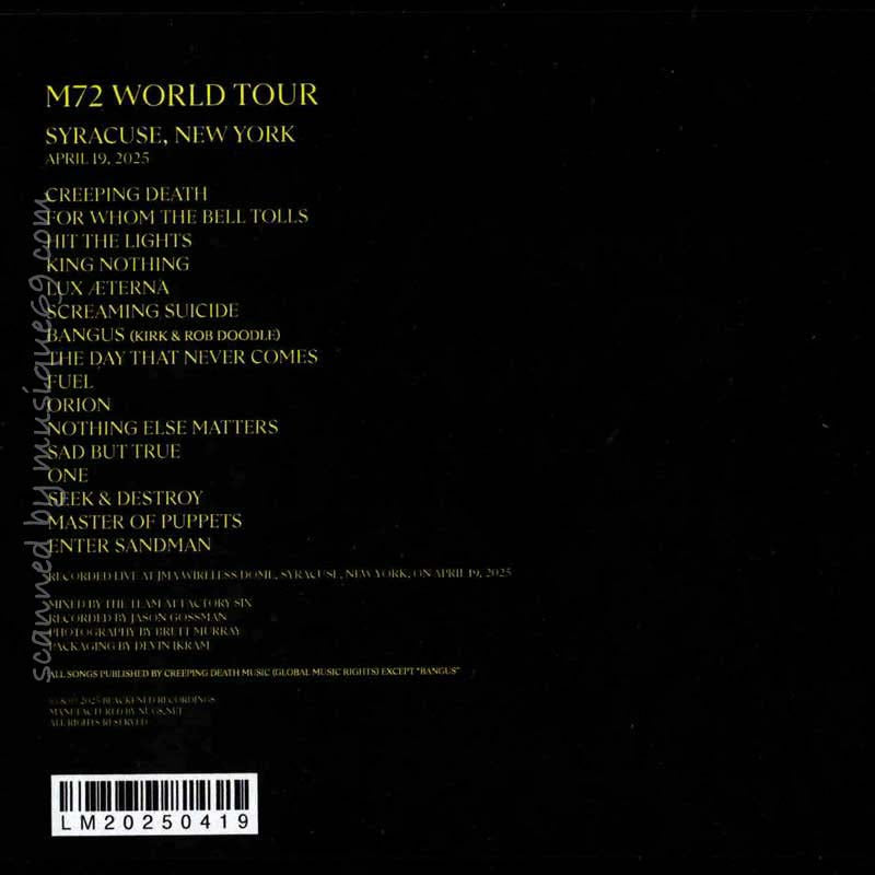 メタリカ Metallica - Syracuse, New York | April 19, 2025 (CD)