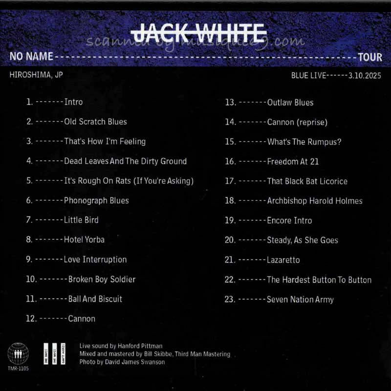 ジャックホワイト Jack White - No Name Tour | Blue Live, Hiroshima, JP | 3.10.2025 (CD)