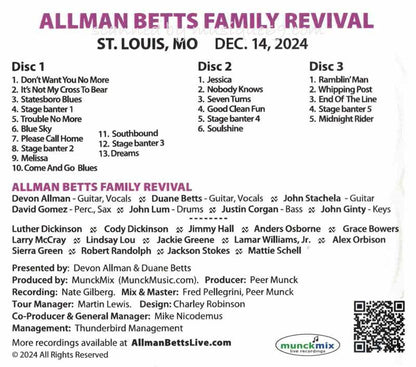 オールマンベッツ Allman Betts Family Revival - 2024 American Tour; St. Louis, Missouri | Dec. 14, 2024 (CD)